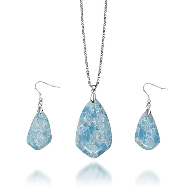 Agate Dangle Fashion Pendant & Necklace and Earrings jewelry set for Women - Light Blue（rhombus) - C3186MRQDUE