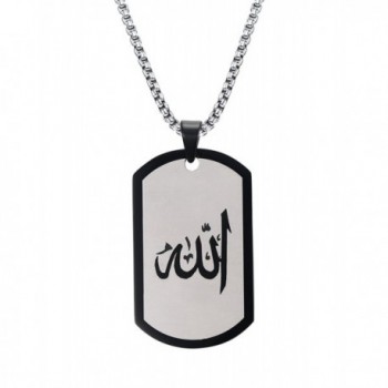 Stainless Steel Allah Dog Tag Pendant Necklace-Arabic Islamic Muslim Religious Jewelry - CU12N8PYM18