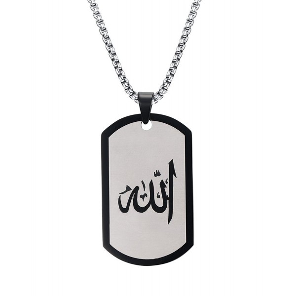 Stainless Steel Allah Dog Tag Pendant Necklace-Arabic Islamic Muslim Religious Jewelry - CU12N8PYM18