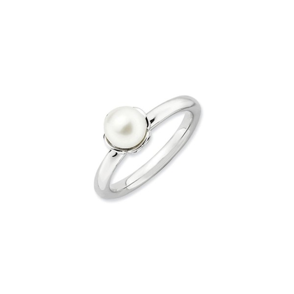 White Freshwater Cultured Pearl & Sterling Silver Stackable Ring (6.0-6.5mm) - CH117CBGTQL