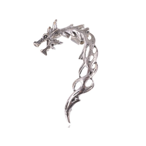 Alilang Silvery Tone Dragon Fury Battleground Shimmering Finish Flame Esque Earring Cuff - CW11DGV80V3