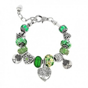 Family Tree Charm Bracelets Green Beads - Teen Girls Women Gifts Adjustable Fits 6 - 8.5 inch - CD12NT5AY5N