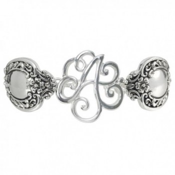 Spoon Handle Style Monogram Initial Silver Tone Magnetic Clasp Bracelet - C012GJGA1V7