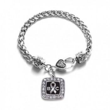 Brain Cancer Awareness Classic Silver Plated Square Crystal Charm Bracelet - C811K6OBJR5