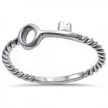 Plain Key w/ Rope Design Band .925 Sterling Silver Ring Sizes 5-11 - CM12NV0HS60