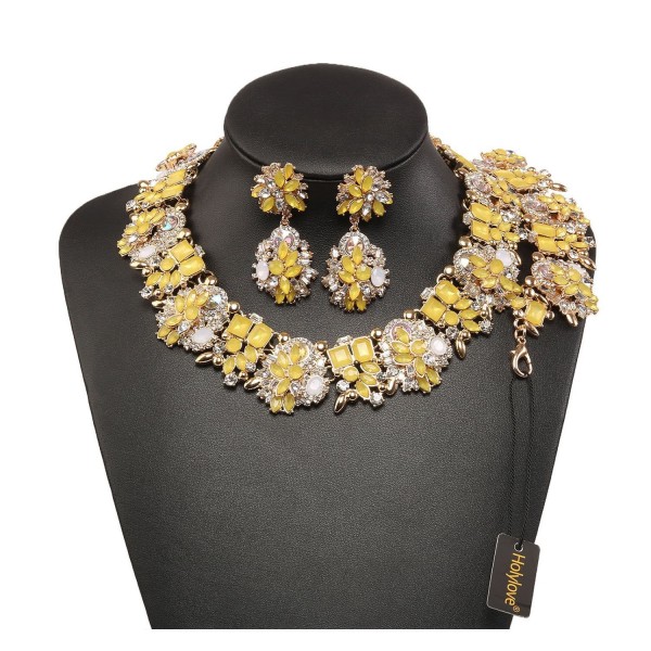 Holylove Statement Necklace Bracelet Yellow 8041BE - Yellow-8041BE Yellow Set - CZ189ZRHU2Y