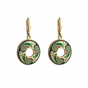 Round Celtic Earrings Medium Gold Plated & Black Made in Ireland - C0116FGW6MF