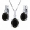 4.97 Ct Oval Black Onyx White Topaz 925 Sterling Silver Pendant Earrings Set with 18 Inch Silver Chain - CX126E7F207