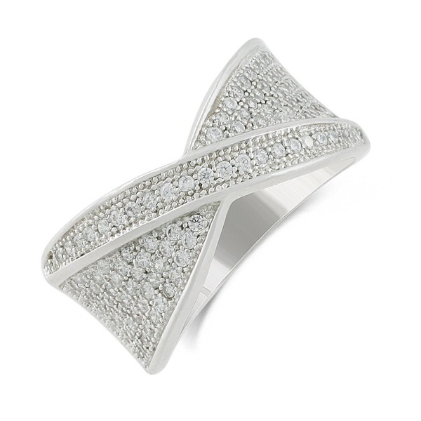 Rhodium Plated Micro Pave Cubic Zirconia Criss Cross Band Ring ...