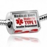 Bead with Hearts Medical Alert Red Diabetic Insulin Dependant TYPE 1 - Charm Fi - C811EF15AJ7