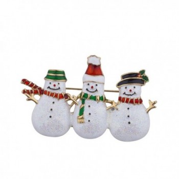 Lux Accessories Christmas Xmas Holiday White Glitter Three Snowmen Brooch Pin - CY12NUQ6W3X