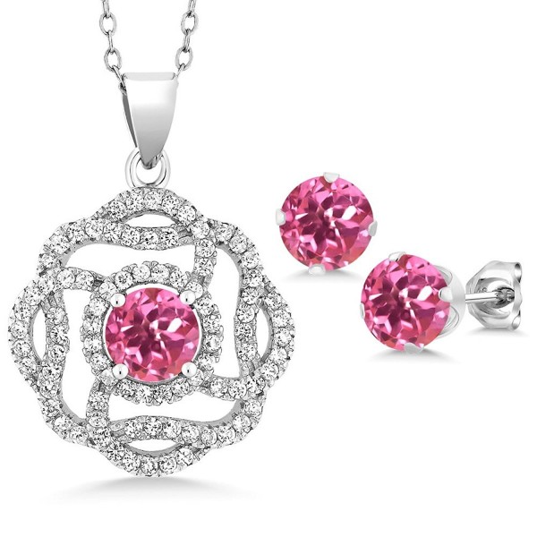 5.06 Ct Round Pink Mystic Topaz 925 Sterling Silver Pendant Earrings Set - CR1882UE4ZZ