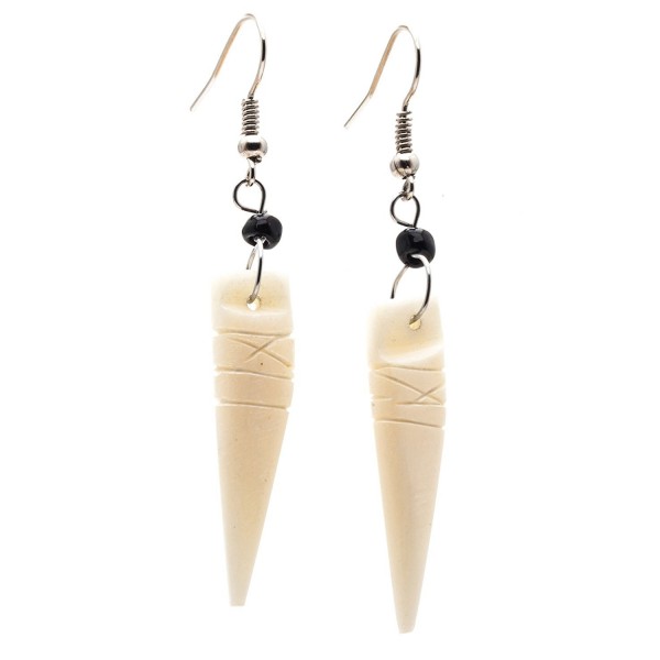 Maisha African Fair Trade Off White Long Imitation Sabre Tooth Style Earrings - CN11C1HKM8R