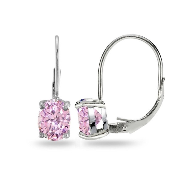 Sterling Silver Zirconia Leverback Earrings - Pink CZ - Sterling Silver - CM186KRHGNL