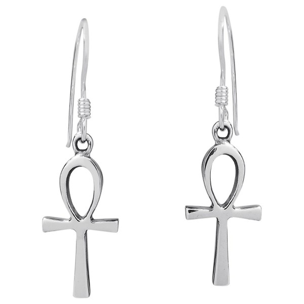 Petite Ankh Egyptian Cross .925 Sterling Silver Dangle Earrings - CU11GFR15BR