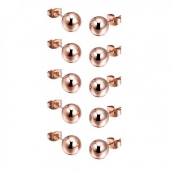 14K Rose Gold Plated 8mm Round Ball Earring studs Set- 5 Pairs - CW12MGP6Q1P