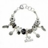 PammyJ Black and White Silvertone Soccer Theme Bead Charm Bracelet - CC11O66NJW7