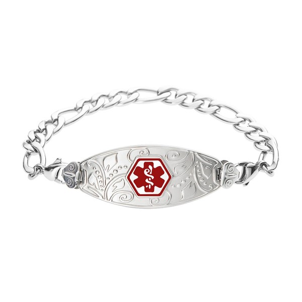 Divoti Custom Engraved Lovely Filigree Medical Alert Bracelet -Figaro Stainless -Red - CJ12D44G6OT