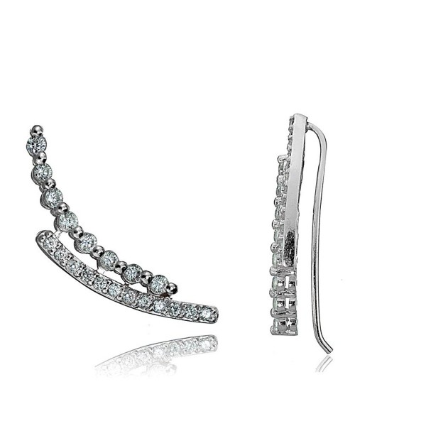 Sterling Silver Cubic Zirconia Double Curve Crawler Climber Hook Earrings - Sterling Silver - CH12KLE0XZN