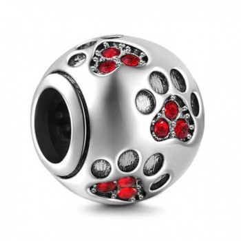 Dog Paw Print Charms 925 Sterling Silver Animal Birthstone Crystal Charms for 3mm Snake Chain Bracelets - Red - CF185DT77X4