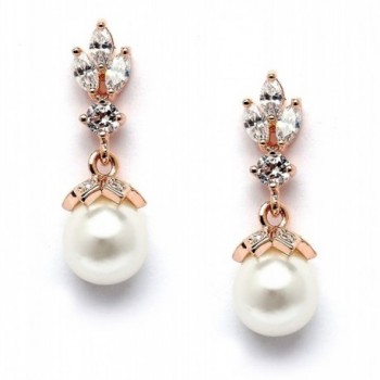 Mariell Rose Gold Wedding Earrings with Pearl Drops and Marquis CZ - CZ12MNL87O1