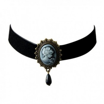 JJTZX Victorian Black Velvet Lace Cameo Choker Gothic Lady Cameo Necklace&Brooch Pin Gift for Her - Black Cameo - CW186IWD47M