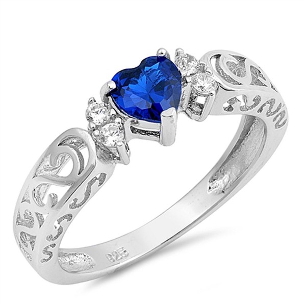 Sterling Silver Heart Promise Ring - Blue Simulated Sapphire - CJ12O0WO2A7