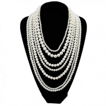 Multi Bling Long Multilayers Pearl Statement Choker Party Necklace - CB12EGGFZ7N