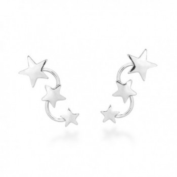 Triple Shiny Star Studded Earlobe .925 Sterling Silver Post Earrings - CK12NB5UWPP