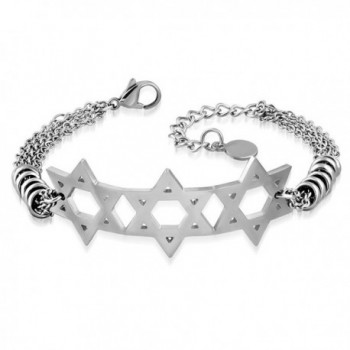 Stainless Steel Jewish Star of David Chain Bracelet- 9" - White - CR12KAYJ269