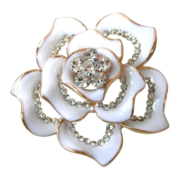 Navachi 18k Gold Plated Clear Crystal White Enamel Flower Az7433b Brooch Pin - CD11VYO5OV3