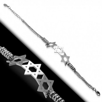 Stainless Silver Tone Triple Jewish Bracelet