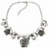 Rose and Leaf Statement Necklace - Silver Tone - C01285IQLAH
