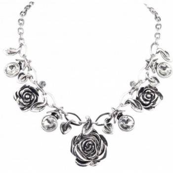 Silver Tone Rose Statement Necklace