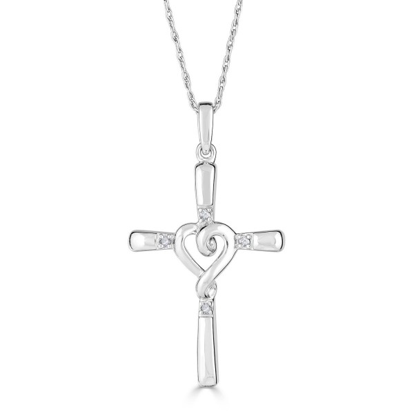 Diamond Cross Necklace with Heart in Rhodium Plated Sterling Silver - CX188ENRU63