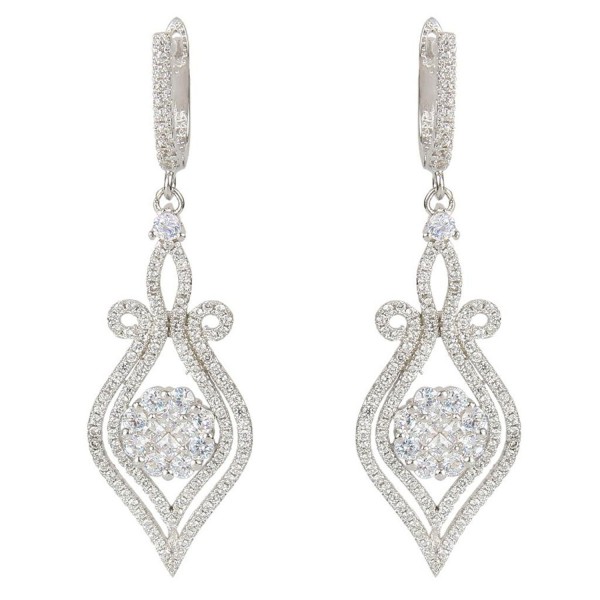 EVER FAITH Silver-Tone Zircon Elegant Flower Vase Shape Tear Drop Pierced Dangle Earrings Clear - C411SXZKEMF