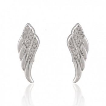 925 Sterling Silver Sparkling Cubic Zirconia CZ Angel Wing Stud Earrings - CT11NUV1CF5