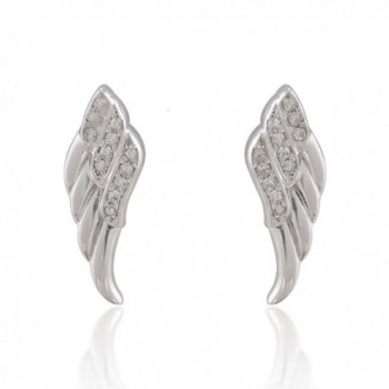 925 Sterling Silver Sparkling Cubic Zirconia CZ Angel Wing Stud Earrings - CT11NUV1CF5