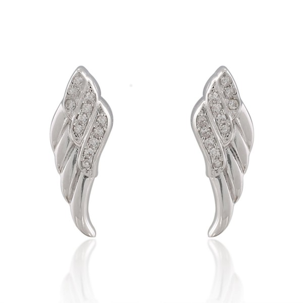 925 Sterling Silver Sparkling Cubic Zirconia CZ Angel Wing Stud Earrings - CT11NUV1CF5