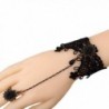 YAZILIND Black Lace Slave Bracelets with Ring Lolita Sexy Glass Bead Jewelry Chain for Women - CT126HX17RF