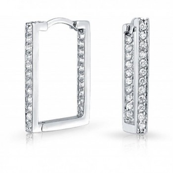 Bling Jewelry Sterling Silver Inside Out CZ Rectangle Huggie Hoop Earrings - CF11KKUQMVN