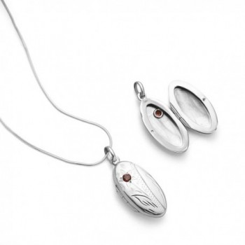 Sterling Silver Garnet Engraved Necklace