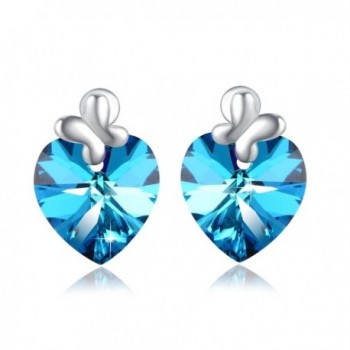 PLATO H Heart of Ocean Bow Tie Stud Earring with Swarovski Crystals Gift for Her - Changing Blue - C412NV5QBSN