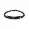 Womens Stainless Steel Plain ID Link Bracelet Bangle with Free Engraving-Black-Width 7mm-8.4 inch - CO124YWKK2J