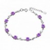 Sterling Silver Purple Leaf & Flower Link Chain Bracelet For Women- Girls - C71878EHYEU