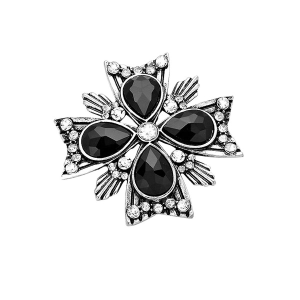Rosemarie Collections Women's Crystal Gemstone Accent Flower Brooch Pin - Jet Black - CJ128NJHXJR