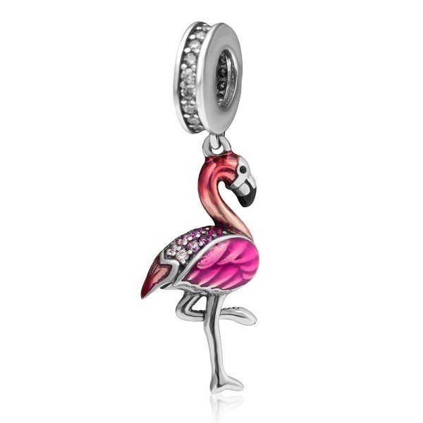 Christmas Flamingo Charms 925 Sterling Silver Animal Charm with CZ Stone for European Style Bracelet - CU18653GRZO