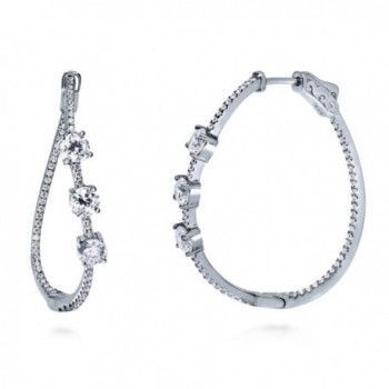 BERRICLE Rhodium Plated Sterling Silver Cubic Zirconia CZ 3-Stone Inside-Out Hoop Earrings 1.5" - C912O00X1SK