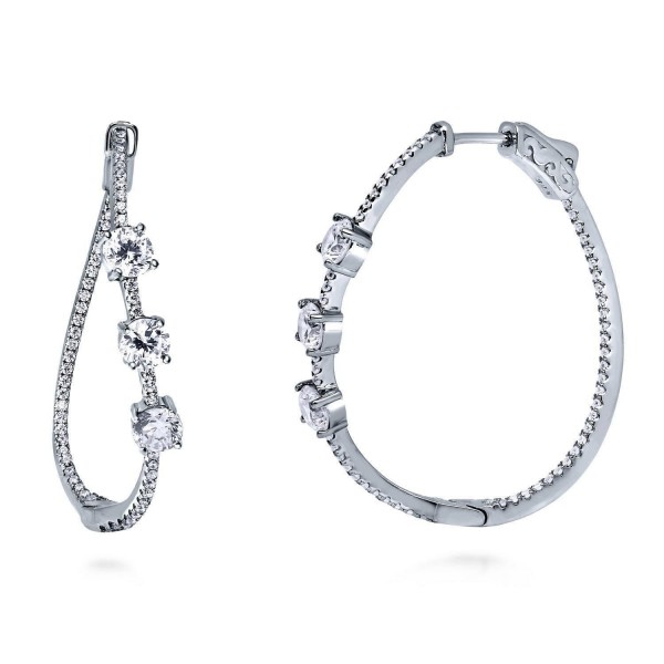 BERRICLE Rhodium Plated Sterling Silver Cubic Zirconia CZ 3-Stone Inside-Out Hoop Earrings 1.5" - C912O00X1SK
