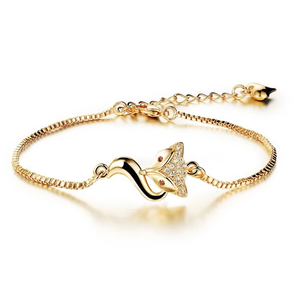 18K Gold Tone Titanium Steel Lucky Fox Bracelet for Women L6.27+1.7" - C11207GIOVZ